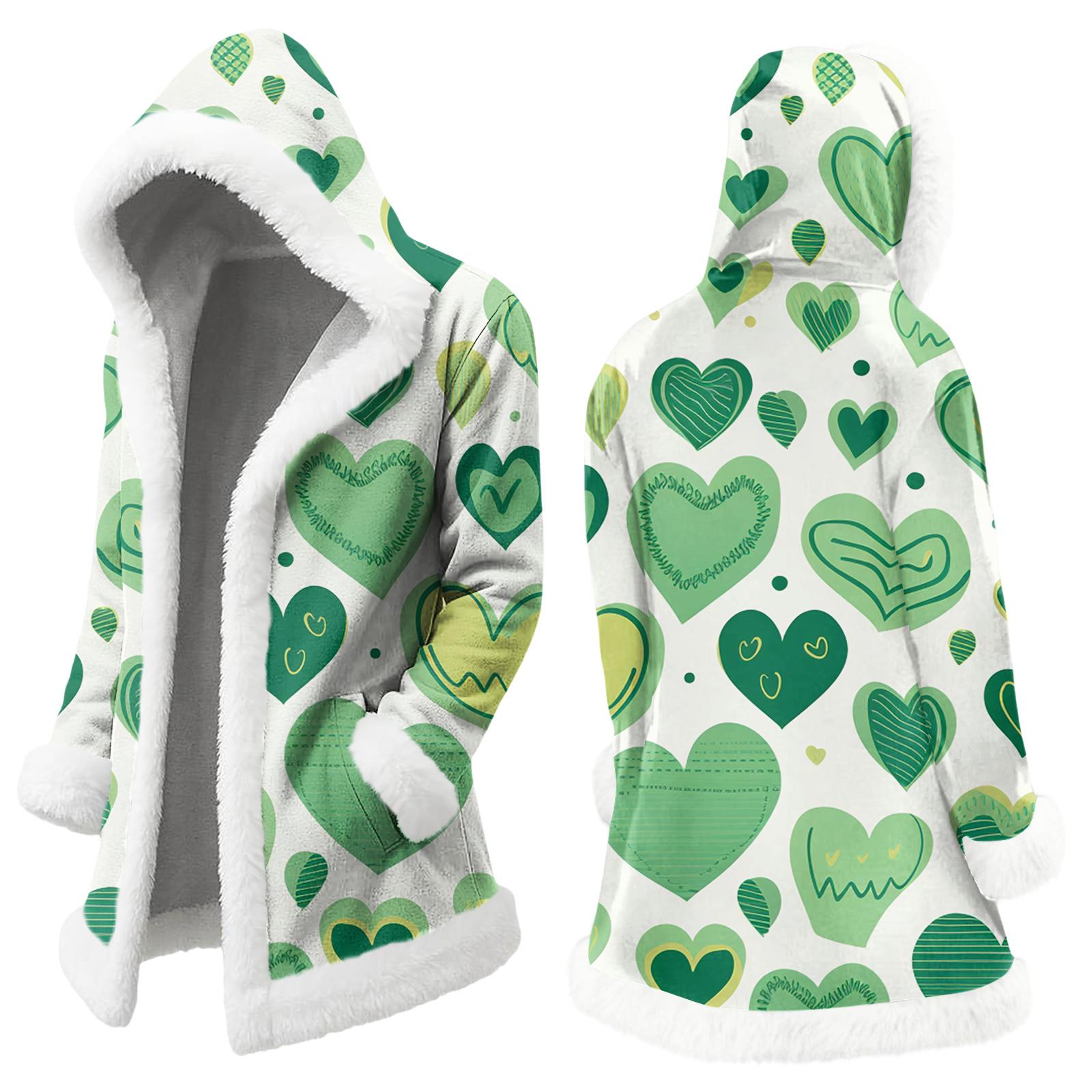 

Унисекс Повседневный И Модный Плюшевый Воротник С Капюшоном С Длинным Рукавом St. Принтованная куртка Патрика S белый