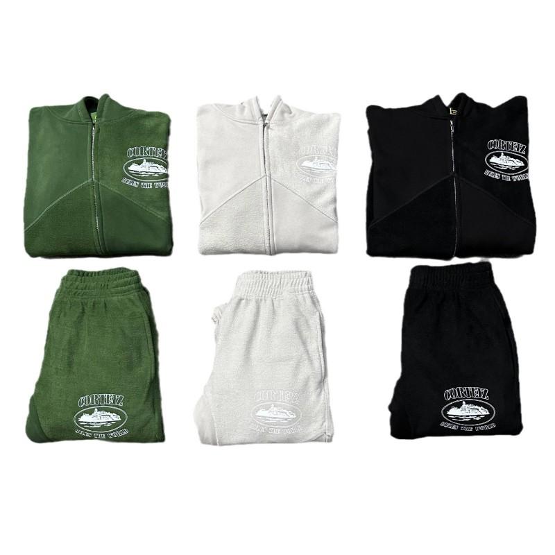 Mens Hooded Zip-Up Sweatshirt Loose Jogger Pants Set Cotton Casual Sportswear Outfit Daily Wear