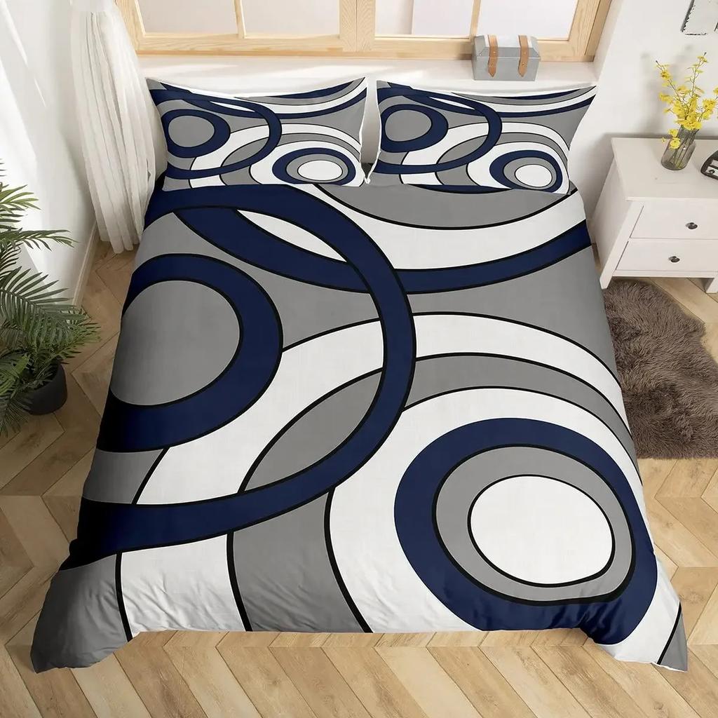 Circle Duvet Cover Geometry Bedding Set Abstract Swirls Stripe Line Art Comforter Cover Retro Patchwork Geometric Bed Set