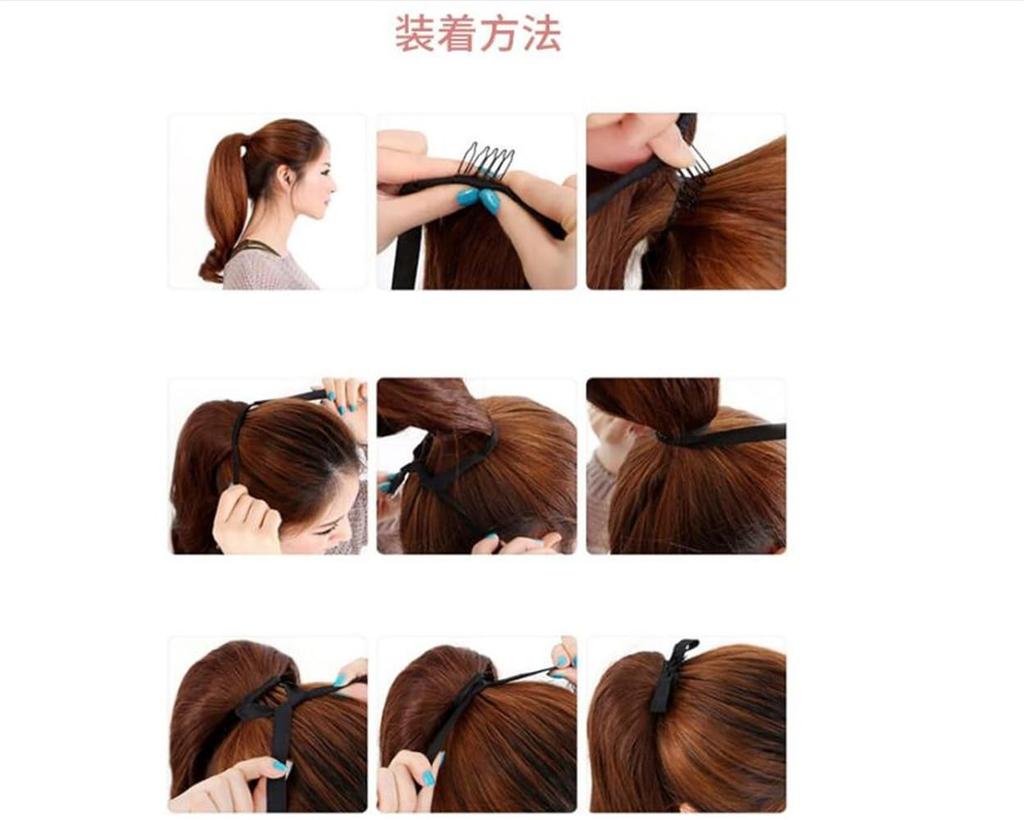 Ponytail Wig with Extensions, Curly Hair, Children's Wig with Ribbon, Half Wig, Curly Wig, Partial Wig, Perfect for Commemorative Photos, Festivals,