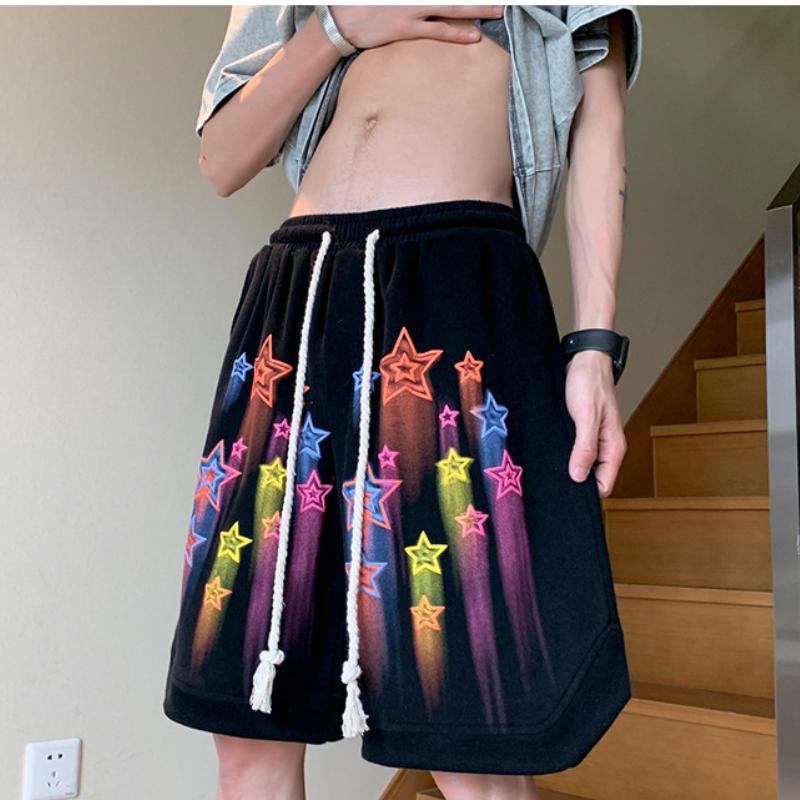2026 Summer Trendy American Retro Solid Color Star Straight Sports Shorts Loose Casual Versatile Basketball Shorts Large Size