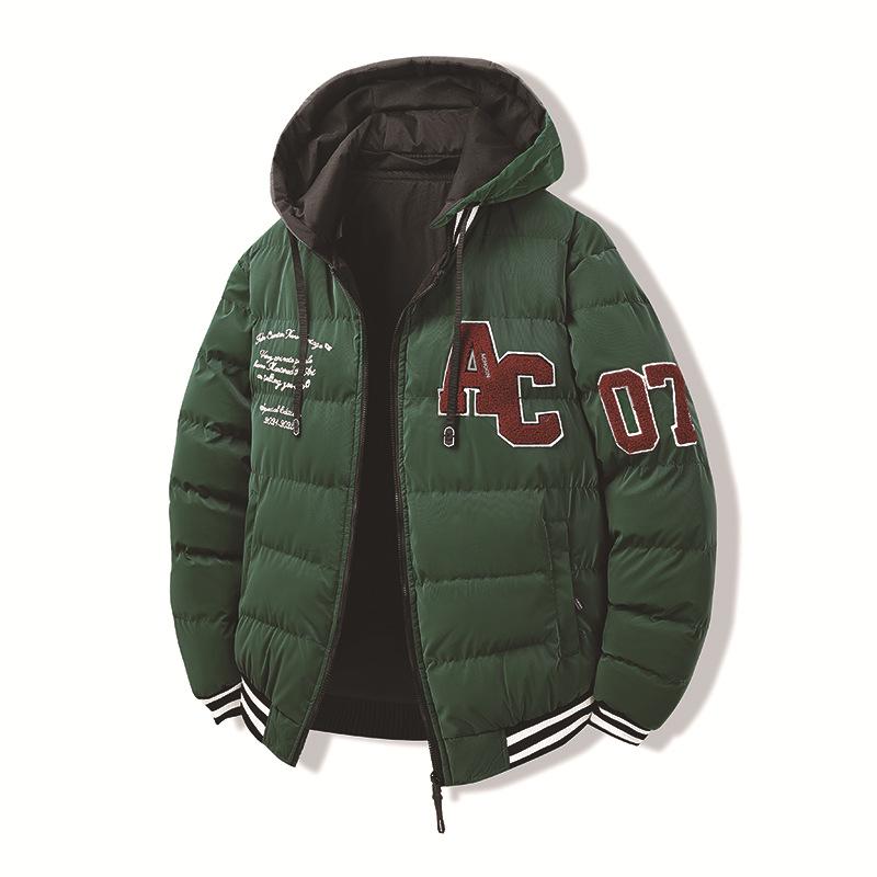 Cotton Coat Men's Embroidered Contrasting Color Trendy Loose Removable Hat Double-sided Wear Student Cotton Jacket Hooded Jacket