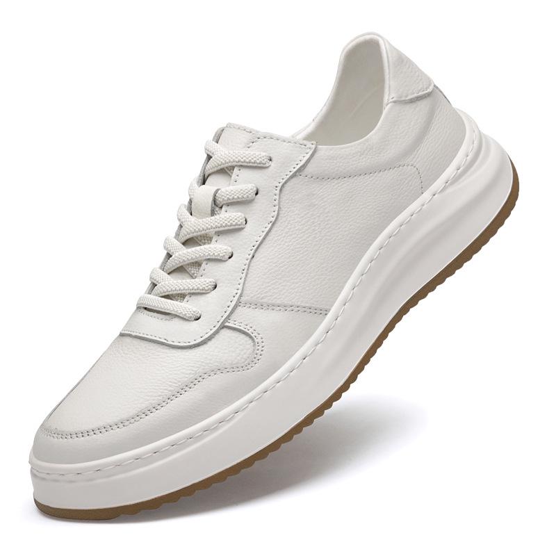 Men s White Genuine Leather Casual Sneakers EU 42