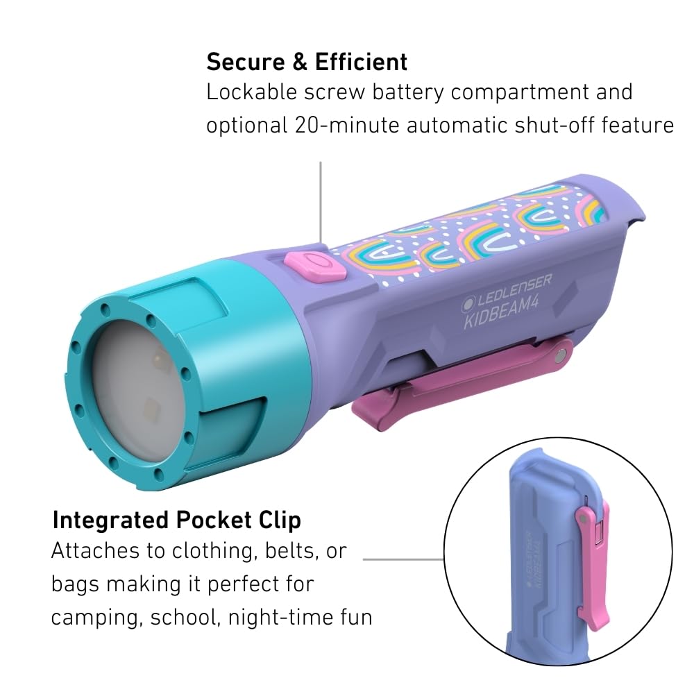 Ledlenser KIDBEAM4 LED Rainbow Max 70 502789 Japanese Small Children's Flashlight, Purple, Pattern, Battery-Operated, Lumens, [Official Product],