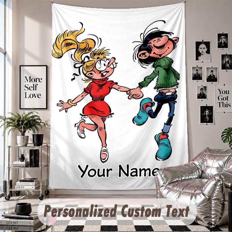 Custom Tapestry Wall Hanging, Gaston Lagaffe Personalized Name Text Home Wall Decor