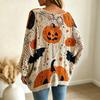 Women's Casual Halloween Pumpkin Print Long Sleeve Top with Off-the-Shoulder Neck, Cutout and Sleeves