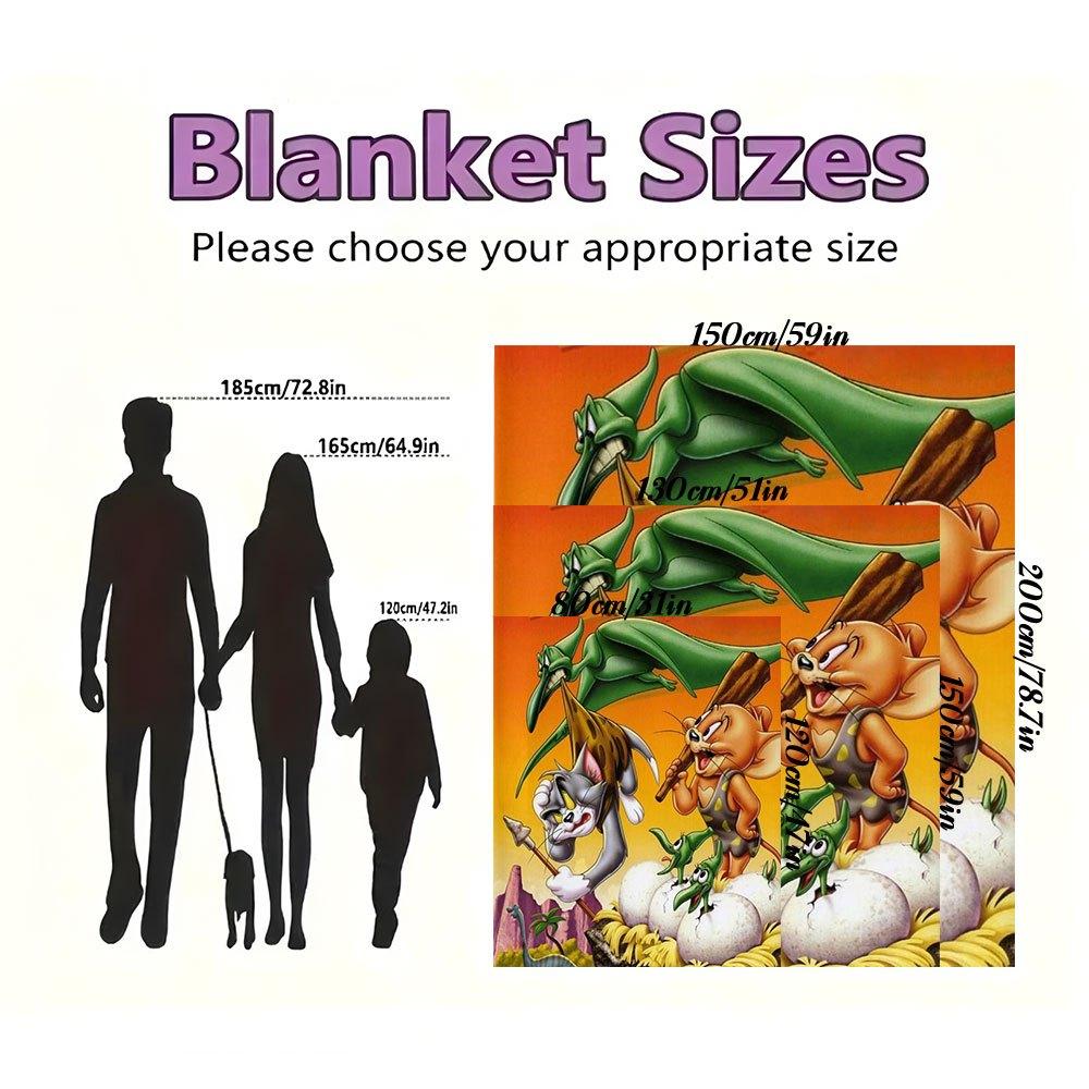 "Prehistoric Fun: Tom & Jerry's Dino Adventure Poster Print"Blanket Flannel Throw Blanket for Sofa, Bed, Travel, Camping, Office