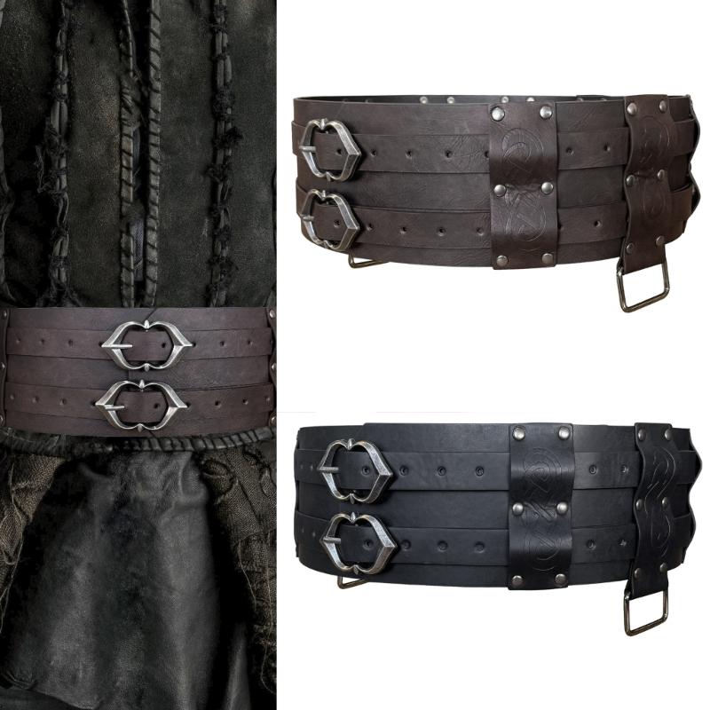 PU Leather Waist Belts with Metal Buckle Adjust Length Medieval Waist Belt Woman Jeans Dresses Skirt Coat Waistband
