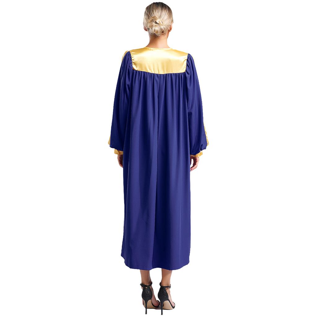 Unisex Choir Robe Halloween Costume V Neck Long Sleeve Color Block Zipper Gown Theme Party Wear