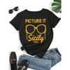 European Size Plus Size Women's Casual Crew Neck T-Shirt, Printed with "Picture It Sicily 1922", Spring Summer Autumn Short Sleeve Loose Top