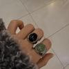 Titanium Steel Oval Agate Stone Gold Ring - Women's Niche Fashion Accessory