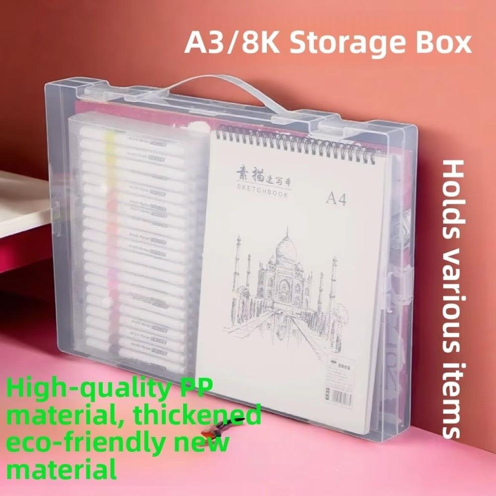 Portable A3 Organizer Storage Box Transparent Multifunctional Carrying Case Handheld Plastic Document Bag School Office Supplies