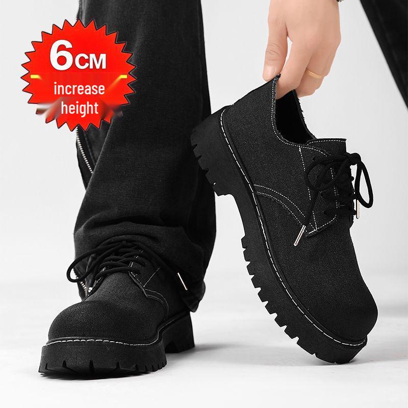 Men's Breathable Canvas Skate Shoes - Versatile Casual Design with Thick Sole and Height Boost