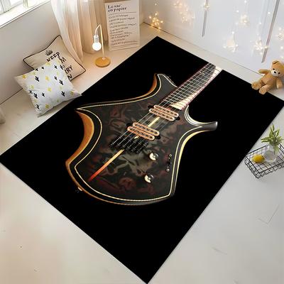 Unique Guitar Design Print In Dark Tones Non-slip Rug Suitable for Living Room and Bedroom Sofas