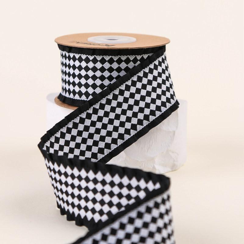 High Quality Black Border Stereo Double-Color Checked Fabric Ribbon Luxury Bow Hair Accessories and Gift Wrapping DIY Ribbon 2.5cm(10yards) чёрный