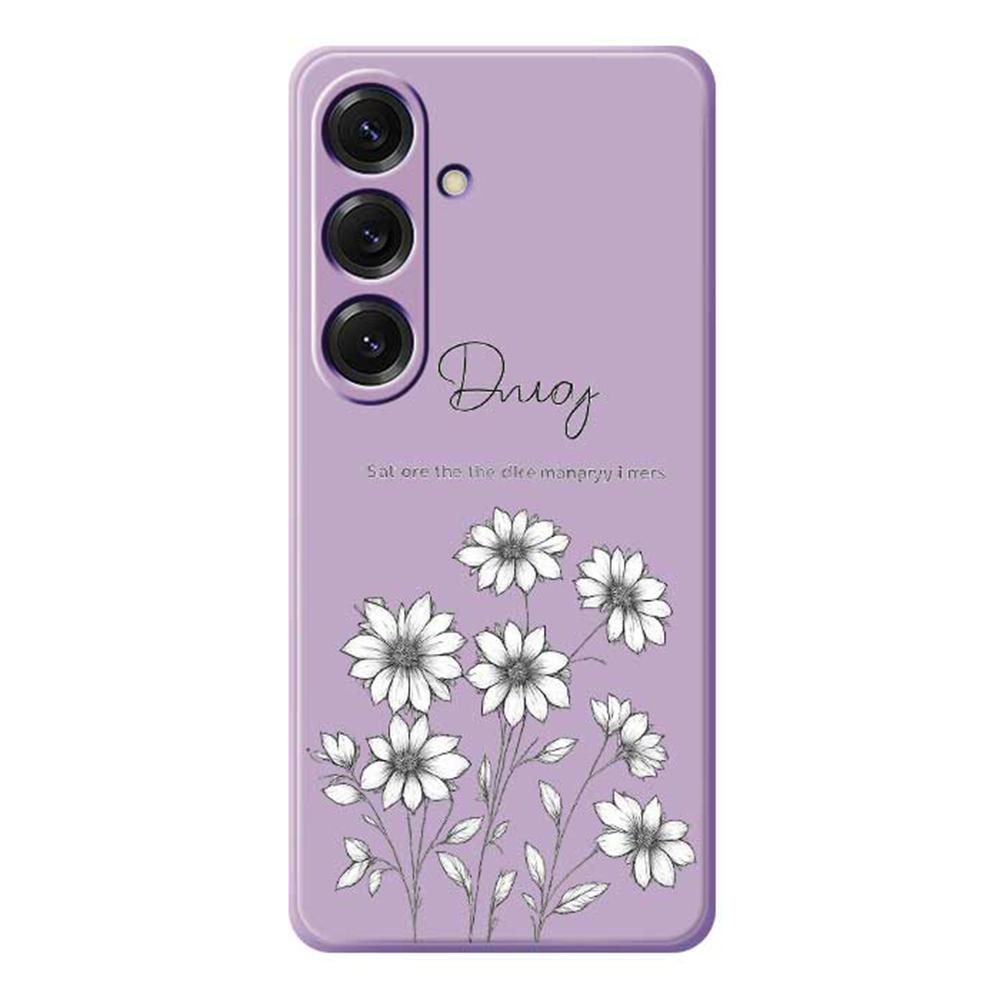 For Samsung Galaxy S25 Case Sketch Flowers Pattern Printing Straight Edge TPU Phone Back Cover
