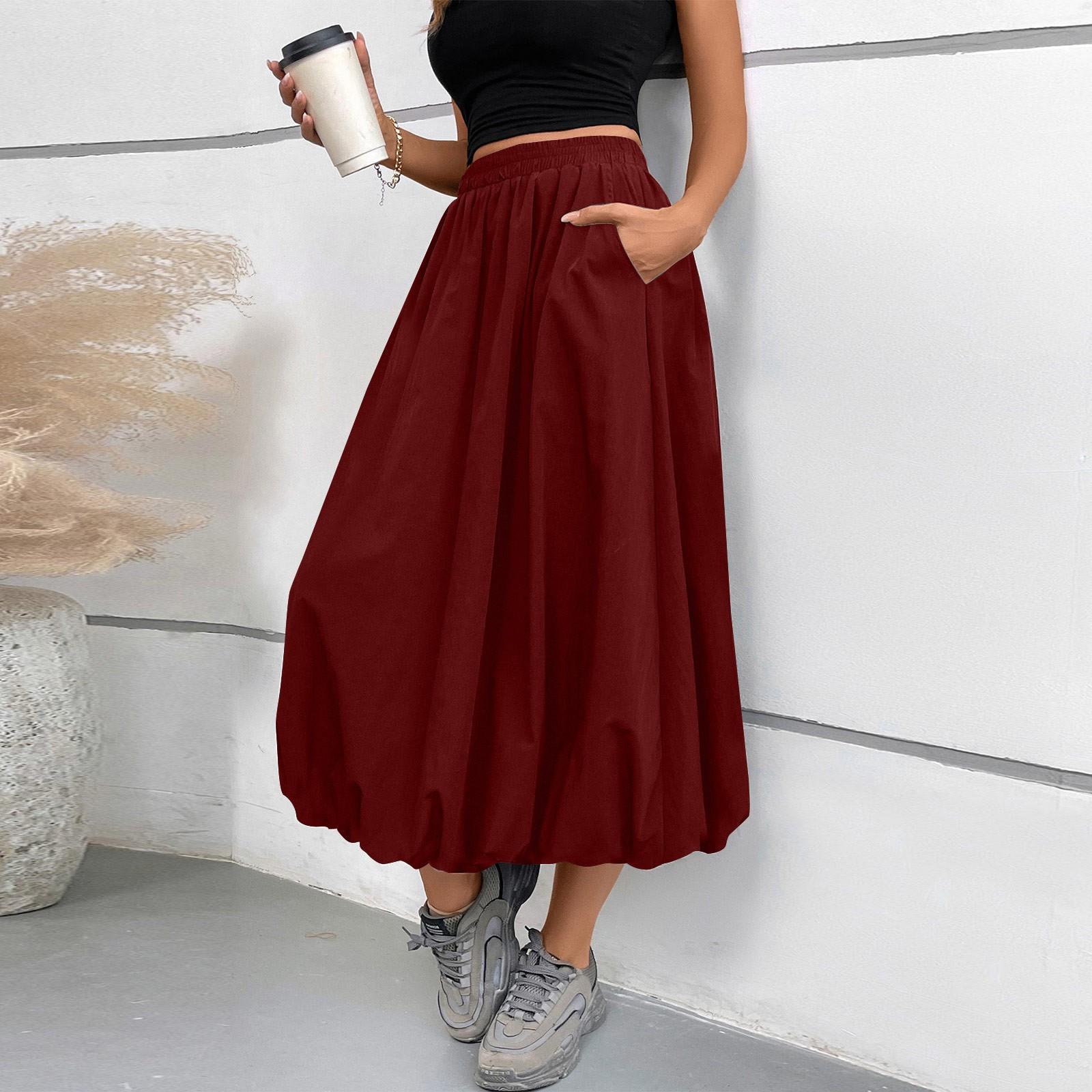 

Женская модная свободная юбка Flower Pod с эластичной талией и юбкой-шампаном, юбка-миди M винный