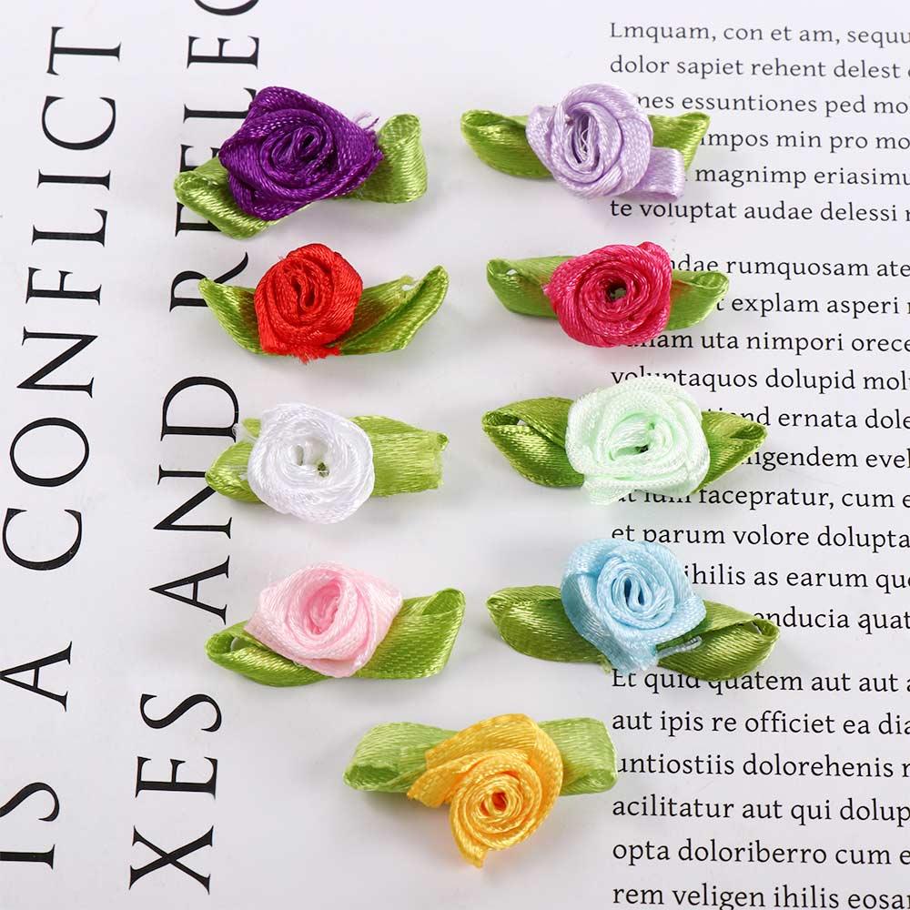 100pcs DIY Crafts Multicolor Small Ribbon Roses Artificial Rosettes Bow-Knot Decorations Fabric Flowers