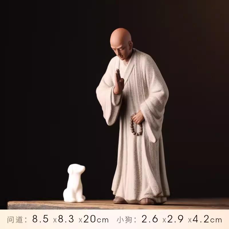 Zen Little Monk Buddhist Shami Meditation Sculpture, Ceramic Figurines, Tearoom Fengshui Chinese Statues for Decoration, Gift
