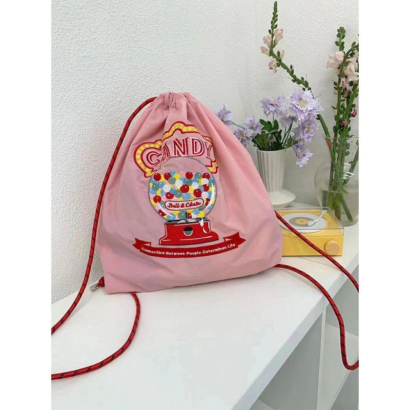 

Японский стиль Шариковая цепочка Наза Тот же продукт Сумка Вышивка Розовый Вращающаяся Троянский конь Экологичная сумка Холщовая сумка Рюкзак Pink candy machine backpack