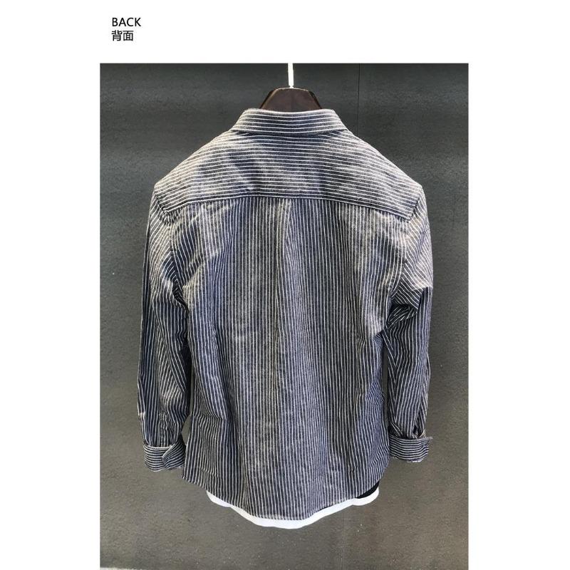 Fashionable Autumn Striped Long-sleeved Shirt Men's Trendy Lapel Casual Loose Button Versatile Cardigan