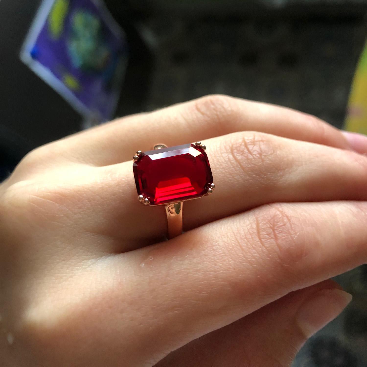 

Fashion Green Big Square Crystal Wedding Ring Jewelry for Women Rose Gold Color Cocktail Ring with Stone Evening Jewellry R700 5 красный