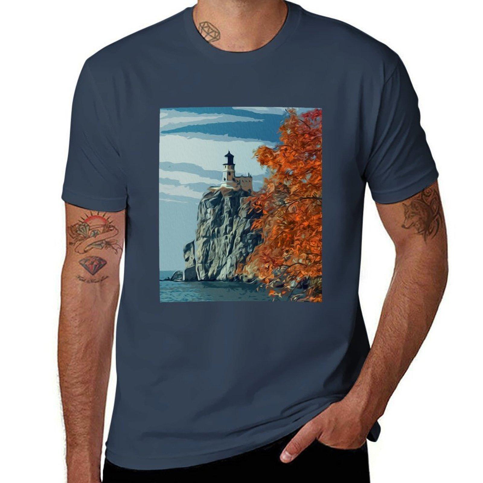 Split Rock Lighthouse Tshirt Casual All Match Short Sleeve Tshirt S
