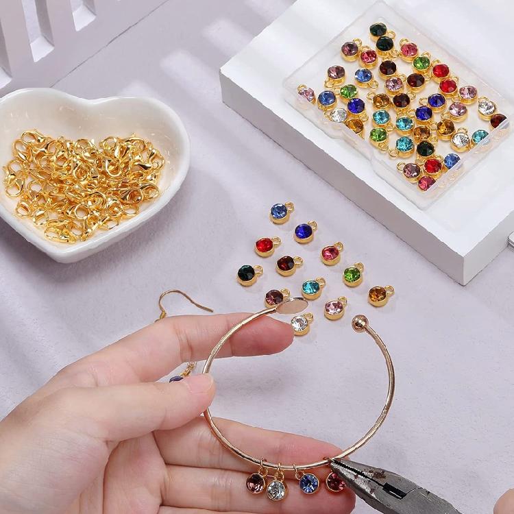 180 Pcs Crystal Birthstone Charms Jewelry Making Beads Pendants with Jump Rings