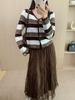 Versatile 2025 Autumn Women's V-Neck Color Block Knit Cardigan with Cashmere