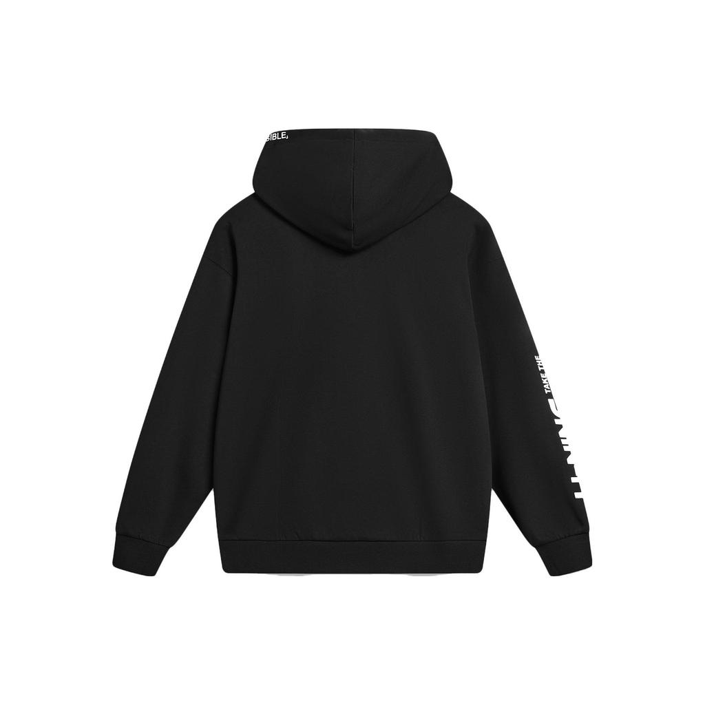 Li Ning Sports Fashion Series Cotton Polyester Letter Print Hooded Long Sleeve Fleece Sweatshirt Unisex Sweatshirt Black AWDU921-1