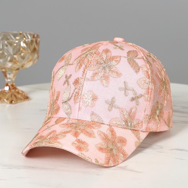 Women's Hat Fashion Versatile Embroidered Flower Lace Cap Sun Hat Summer Outdoor Breathable Baseball Cap Women