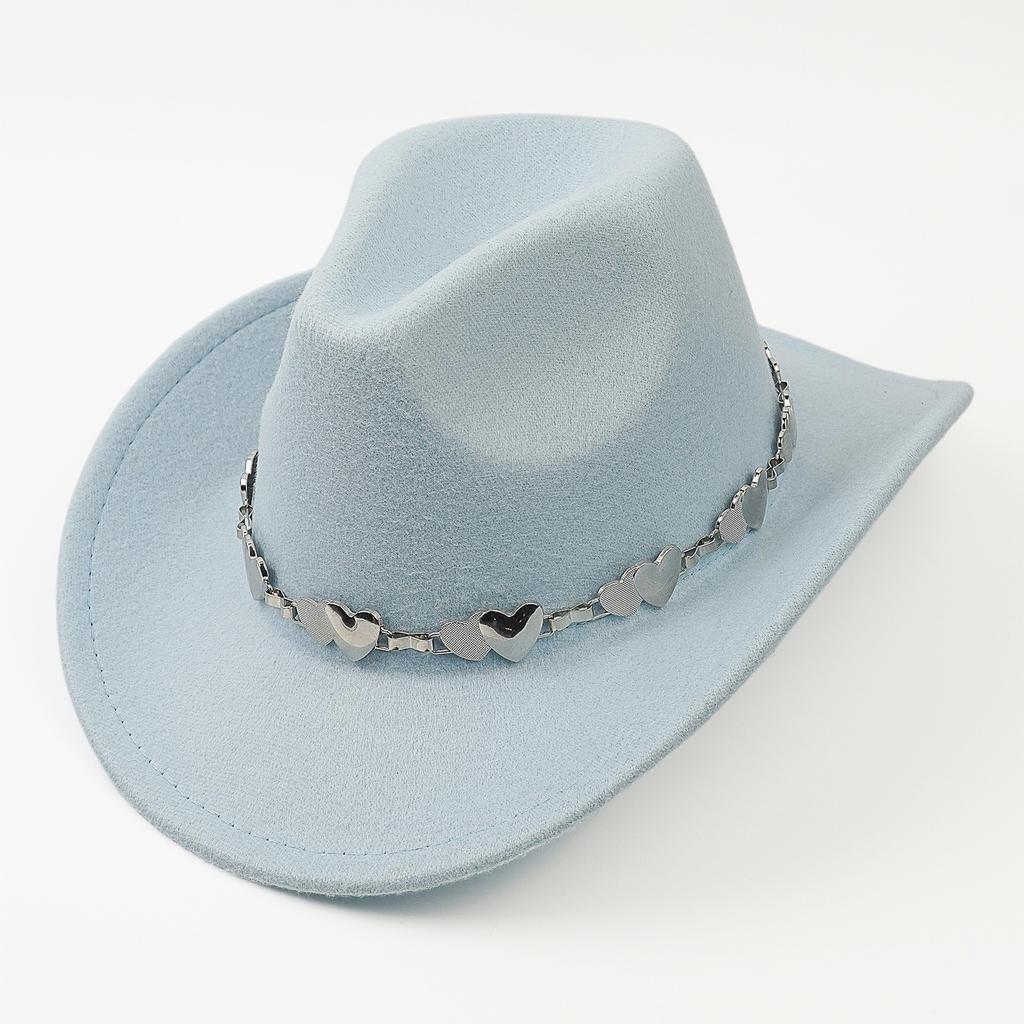 High Sense Versatile Western Cowboy Hat Turquoise Chain Hat Autumn and Winter Women's Fashion Casual Retro Top Hat