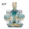 Island Inspired Dining Table Centerpiece Sea Turtle Salt Pepper Shaker Set with Holder, Resin Figurine Holder Glass Spice Bottles, Coastal Beach Style