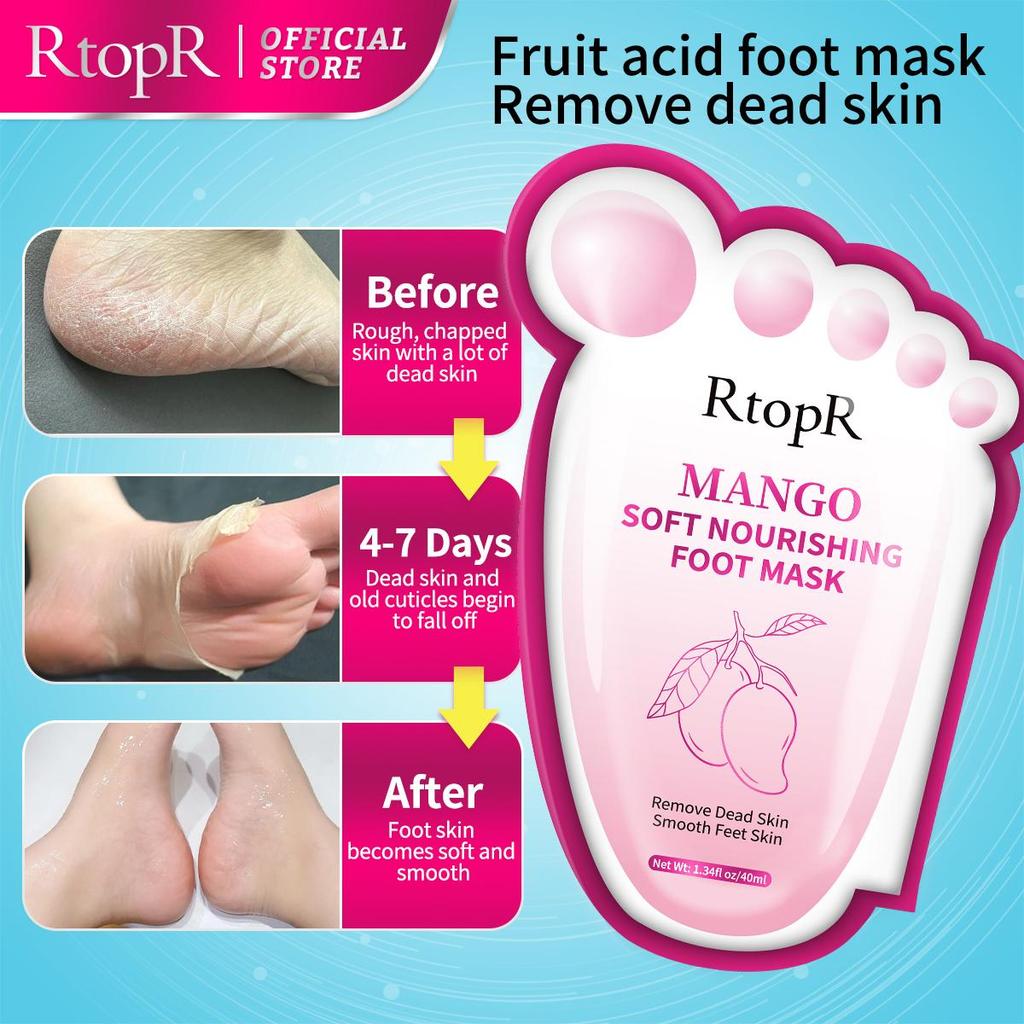 RtopR Mango Foot Mask Peel Dead Whitening Moisturizing Exfoliating Renewal Pedicure Remove Dead Skin Heel Socks Peeling Foot Care