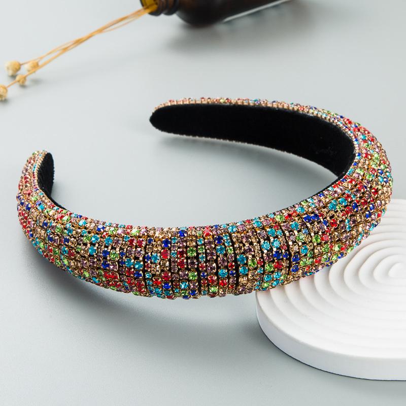 Baroque Full Colorful Rhinestones Sponge Padded Headband Hand Sewn Crystal Bridal Hairband Wedding Headpiece Gift