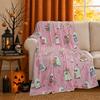 Halloween Blanket Gifts 50"*60" Flannel Plush Pink Ghost Reader Reading Book Throw Blankets Halloween Decor Stuff for Women Adults Kids