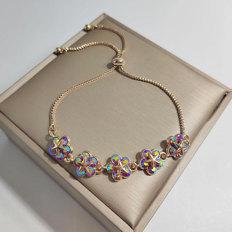 Elegant Inlaid Rhinestone Korean Bracelets Gold Colour Flower Charm Bracelet For Women Fashion Jewelry Accessories Party