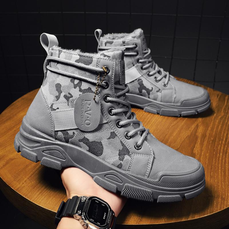 Autumn Winter Camouflage Shoes for Men Fashion Outdoor Male Booties Cotton Boots with Added Fluff Chunky Desert Ankle Boots