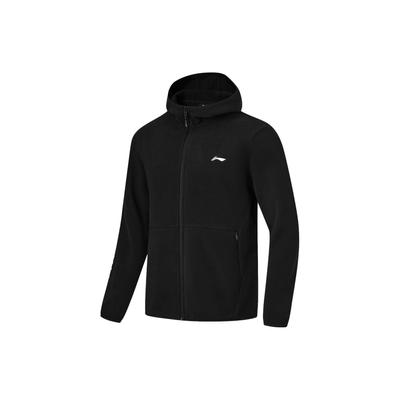 Li-Ning Fitness Series Solid Color Logo Zip Hooded Fleece Long Sleeve Jacket Men Jackets Black AFDUD03-1