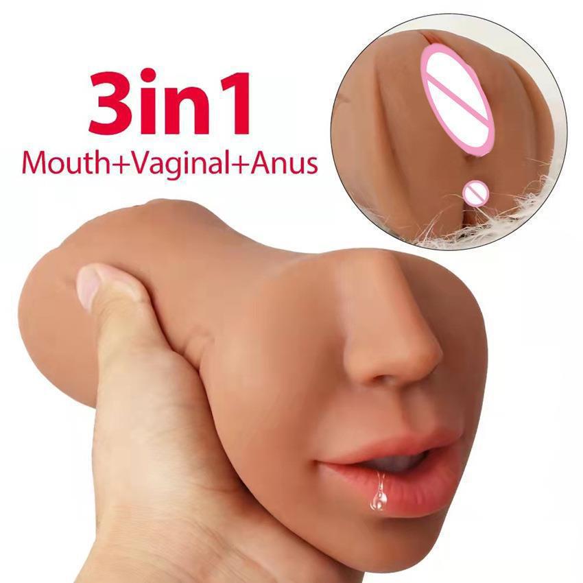 Realistický 3v1 Pánský masturbátor - Oboustranný design s orální, vaginální a anální rukávkou pro realistický pocit