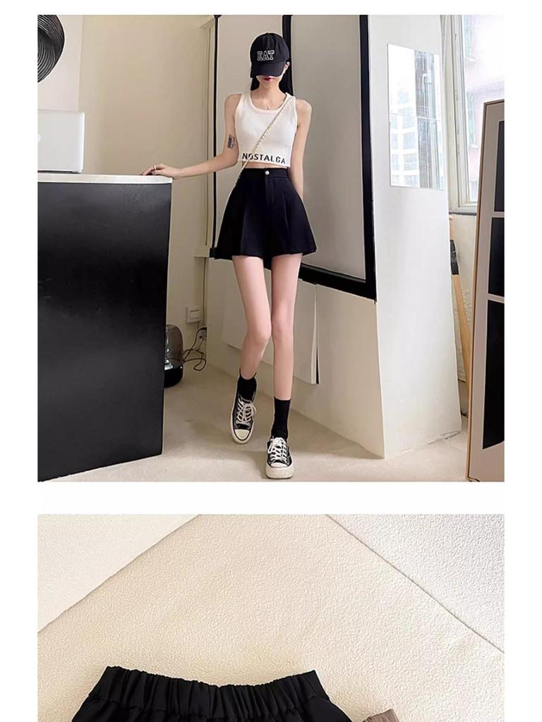 Women's High-Waist Black Casual Summer Shorts, Petite A-Line Wide-Leg Design, 2024 Collection.