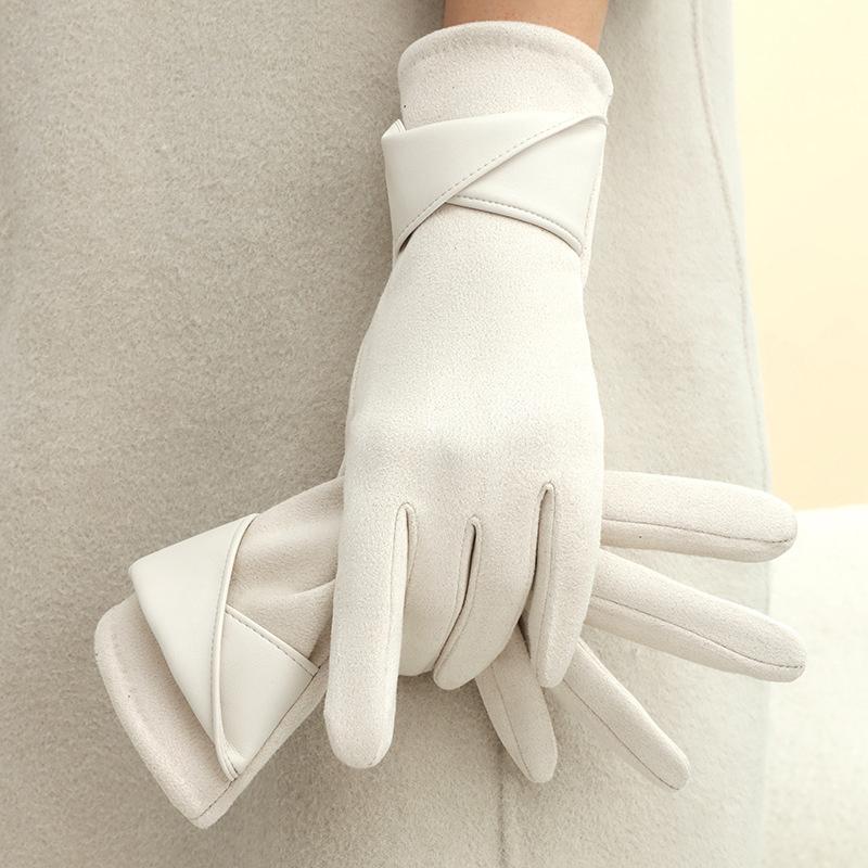 1 Pair Suede Gloves For Women Winter Velvet Gloves Elegant Touch Screen Gloves Riding Driving Keep Warm Outdoor Christmas Gift