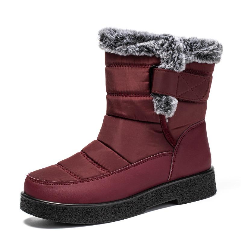 Plus Size Faux Fur Collar High-Top Chunky Sole Winter Snow Boots Velcro Fastening Waterproof Women's Boots Casual Women's Footwear
