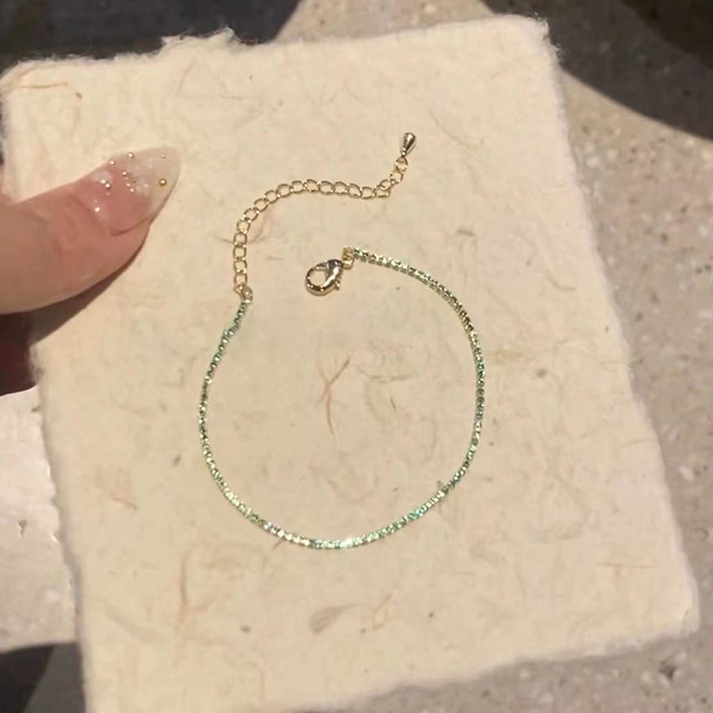 

Geometric Silver Zircon Hand Chain With Sophisticated Design For Women Gold Green
