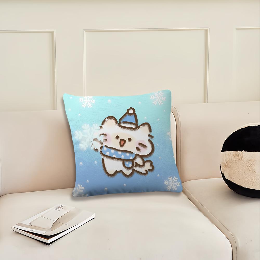 Christmas Cartoon Cat Snowy Day cushion cover Pillow Cover Decoration Room Home Sofa living Office Car Nordic Simplicity