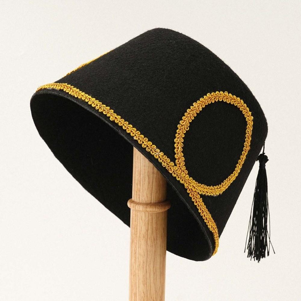 Wool Felt Fabric Turkish Fez Hat Gold Leaf Decor Felt Party Hats Morocco Cap Equestrian Events