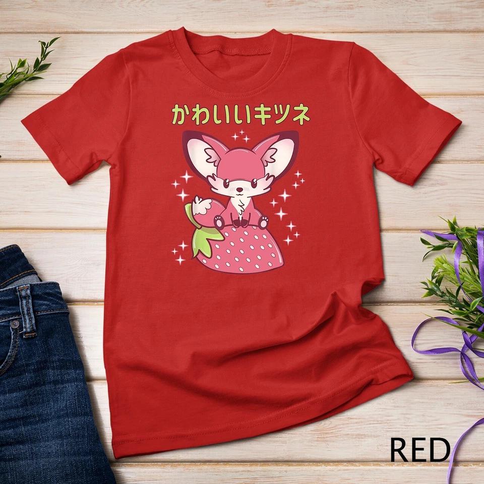 Pink Pastel Strawberry Fox Japanese Kawaii Pink Goth Fox T-Shirt Unisex T-shirt 8 M