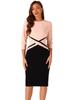 Allegra K Casual Sheath Dress, Pencil Print, Contrast Color, 3/4 Sleeves, Bodycon Dress, Business Dress, Pink, Size M