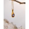 Yhpup High Quality Purple Cubic Zirconia Stainless Steel Water Drop CZ Pendant Fashion Necklace Delicate Women Chic Jewelry Gift