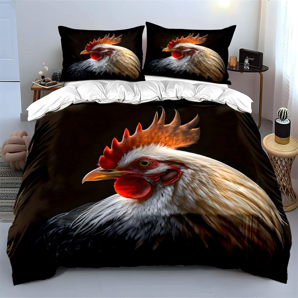 Elegant Rooster Portrait Detailed Feathers Duvet Cover Set With 3D Printing Design Soft Polyester Bedding Set All-Season Comfort